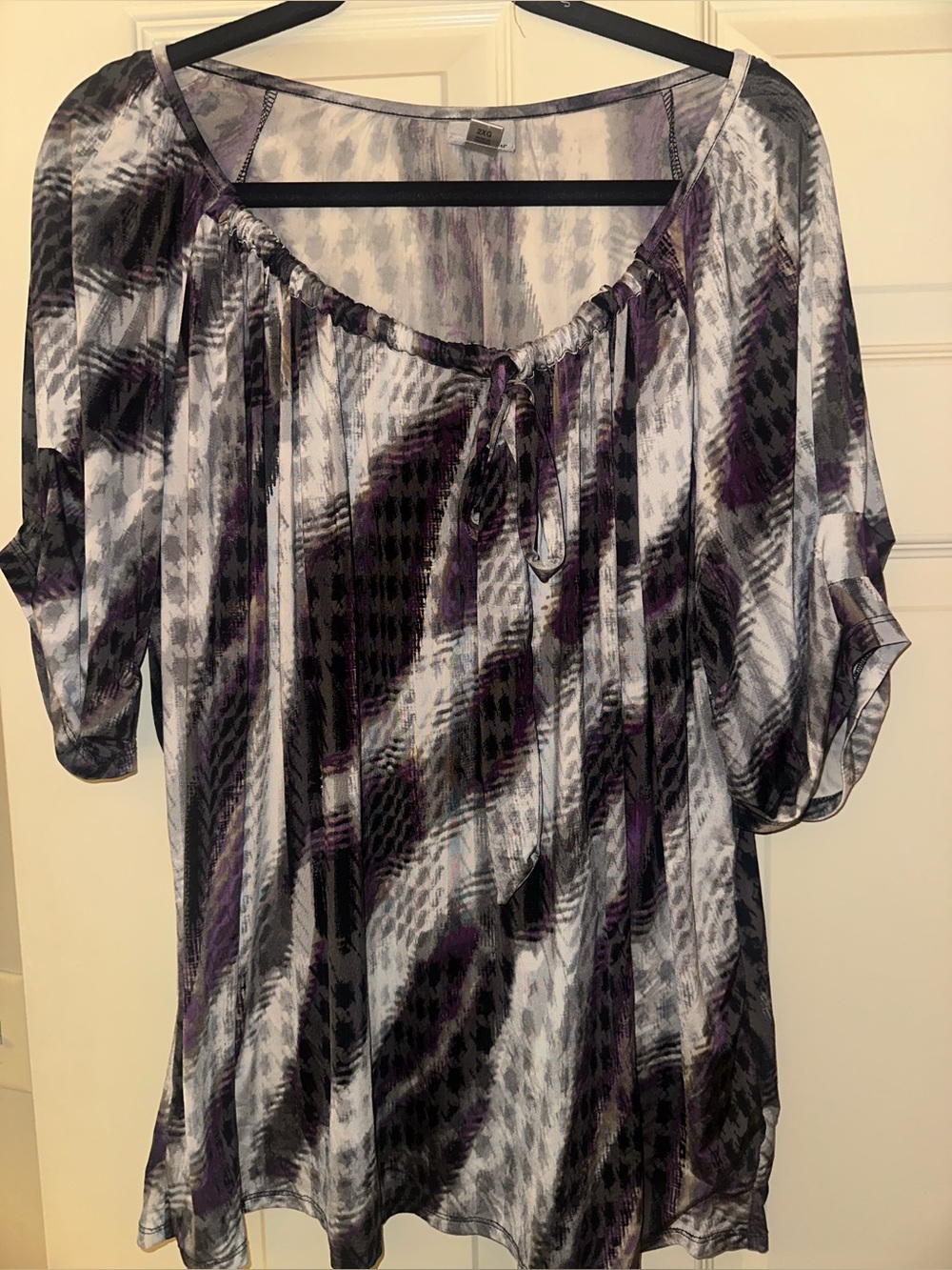 Worthington Purple, Black & White Printed Peasant Tunic